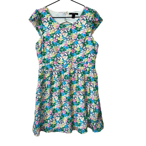 Forever 21 Womens Sz L Short Sundress Colorful Floral Mod Keyhole Back - Picture 1 of 3